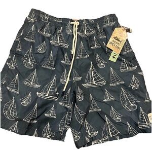 Spicy Tuna Men's Navy Boat Print Swim Shorts Elastic Waist Drawstring Lined New